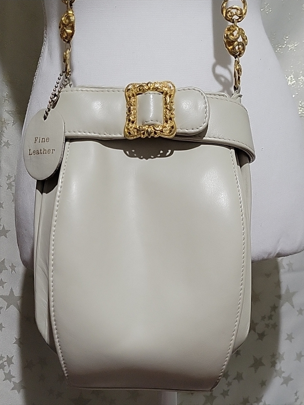 Lucien Piccard Cream Leather Gold Accents Egg Shaped Crossbody